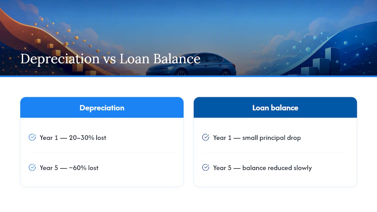 Chart comparing car depreciation and loan balance over time
