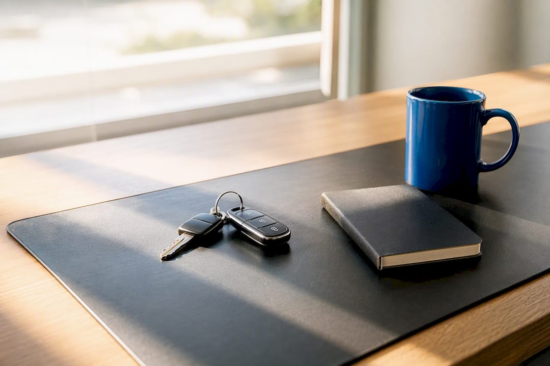 Car keys on a minimalist desk