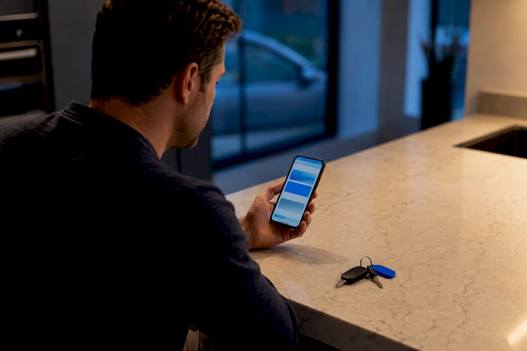 Seller reviewing an e-transfer limit beside car keys