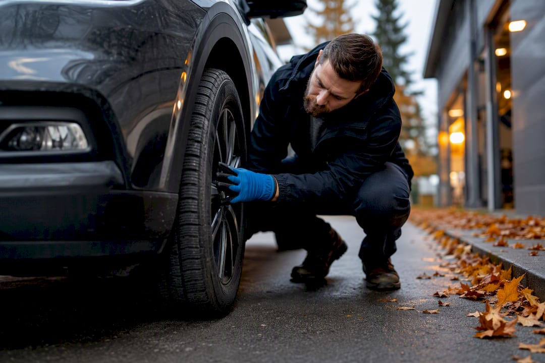 Calgary SUV seller inspecting vehicle in autumn