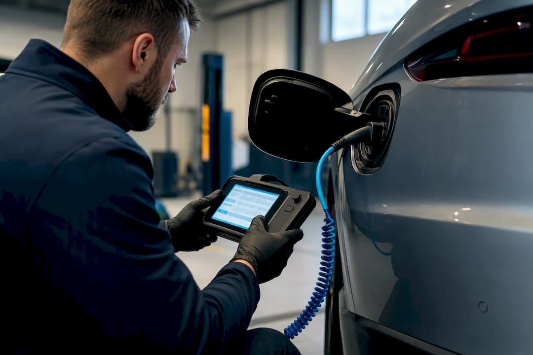 Technician checking an EV charging port