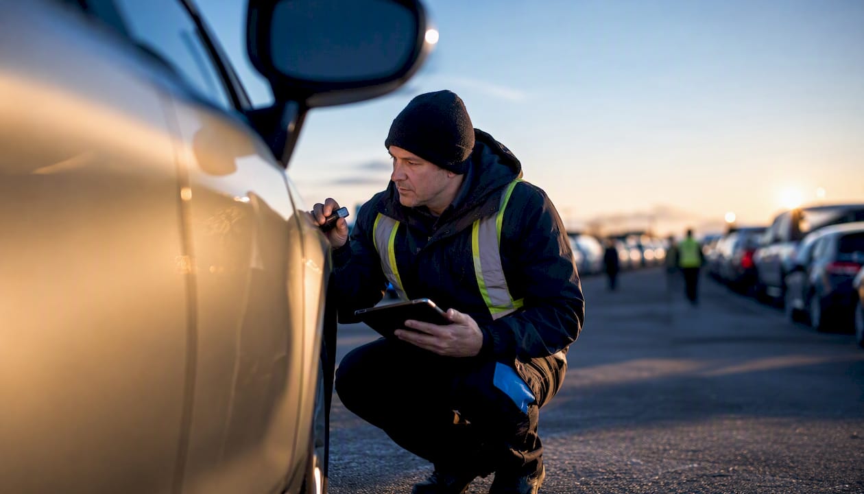 Alberta auction yard with vehicle detail