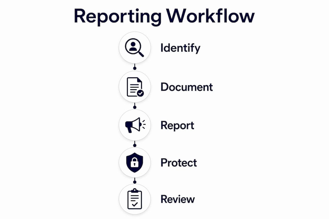 Infographic illustrating suspicious transaction reporting steps