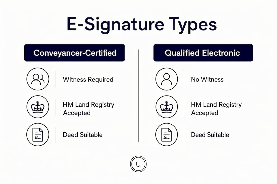 Infographic comparing e-signature types in UK conveyancing
