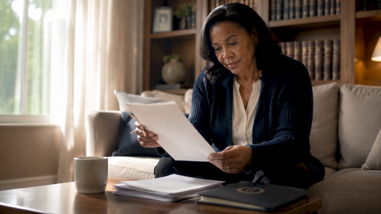 Woman reviewing power of attorney document