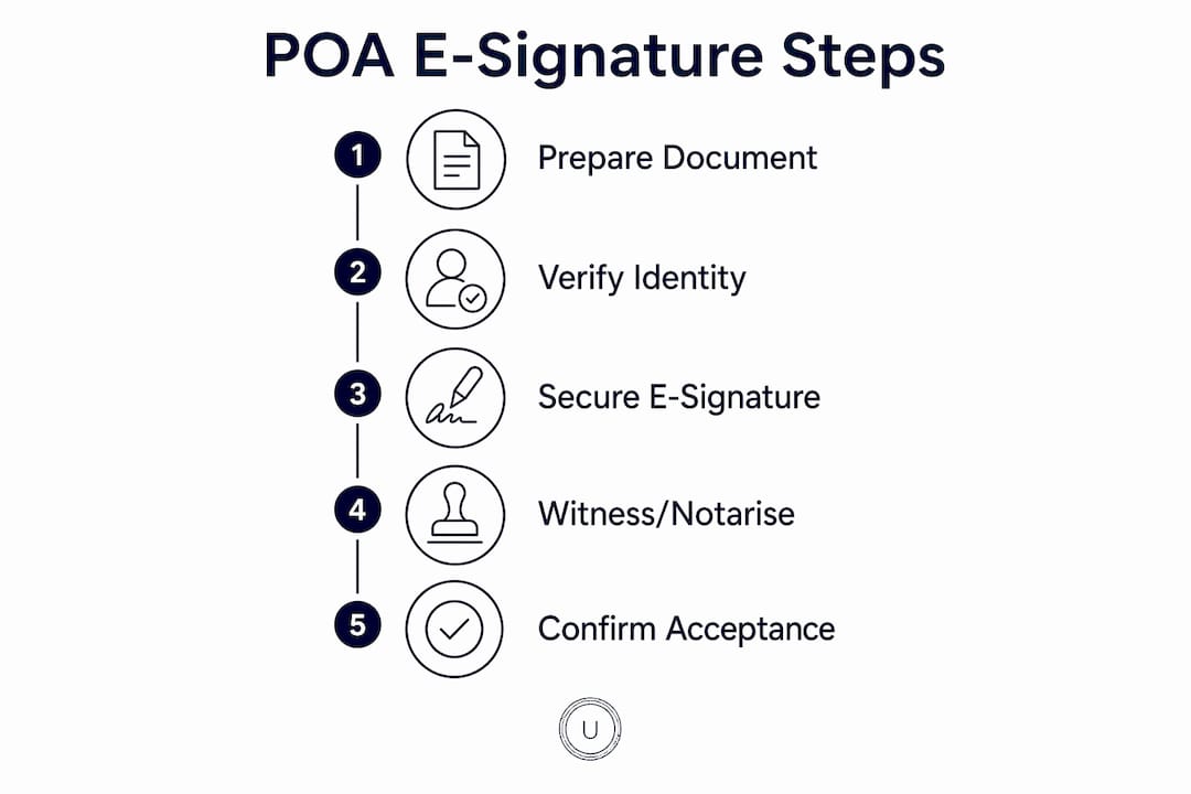 Infographic illustrating steps for POA e-signature