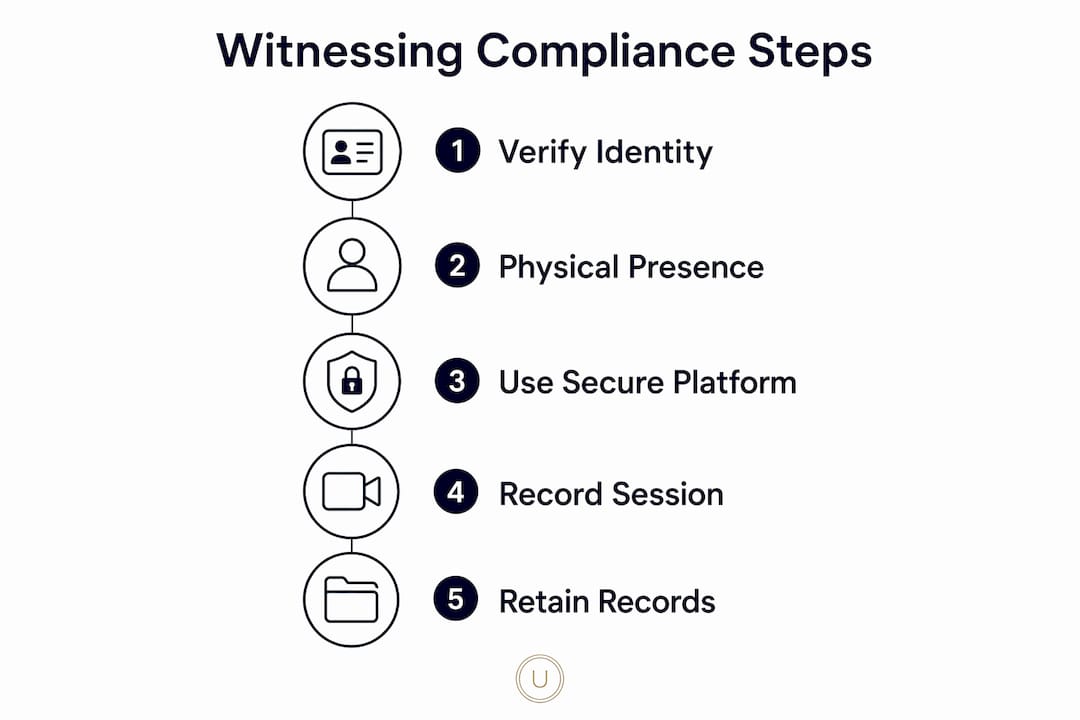 Infographic showing key compliance steps for electronic witness signatures