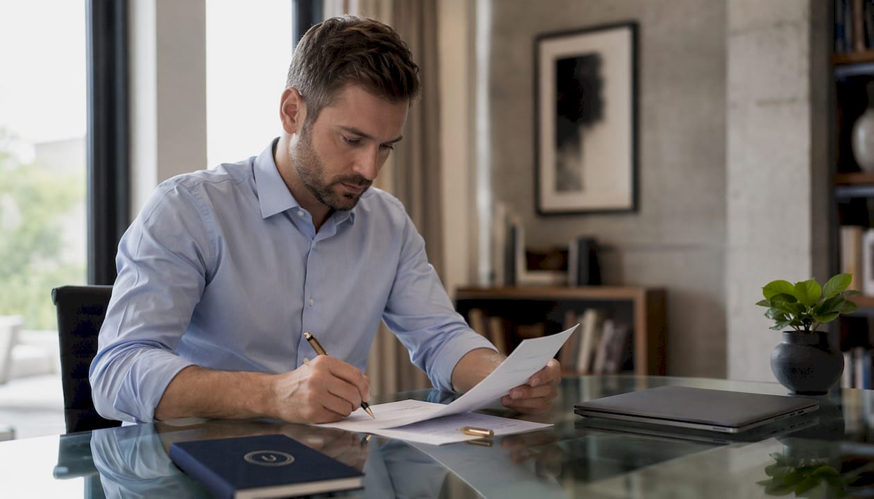 Hands signing real estate documents for notarisation