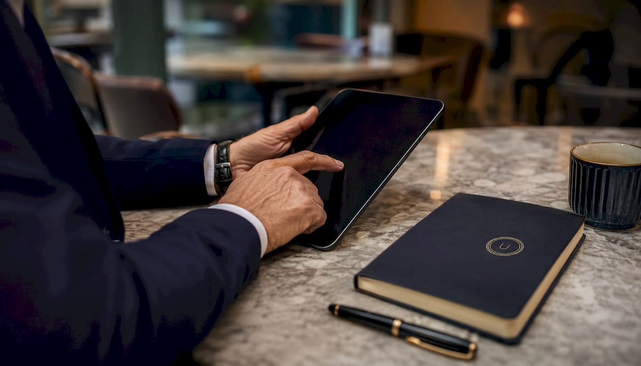 Solicitor hands interacting with tablet for digital signing