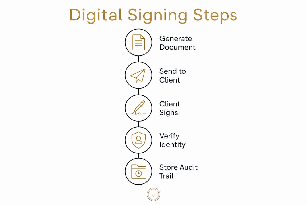Infographic illustrating client care letter digital signing process steps