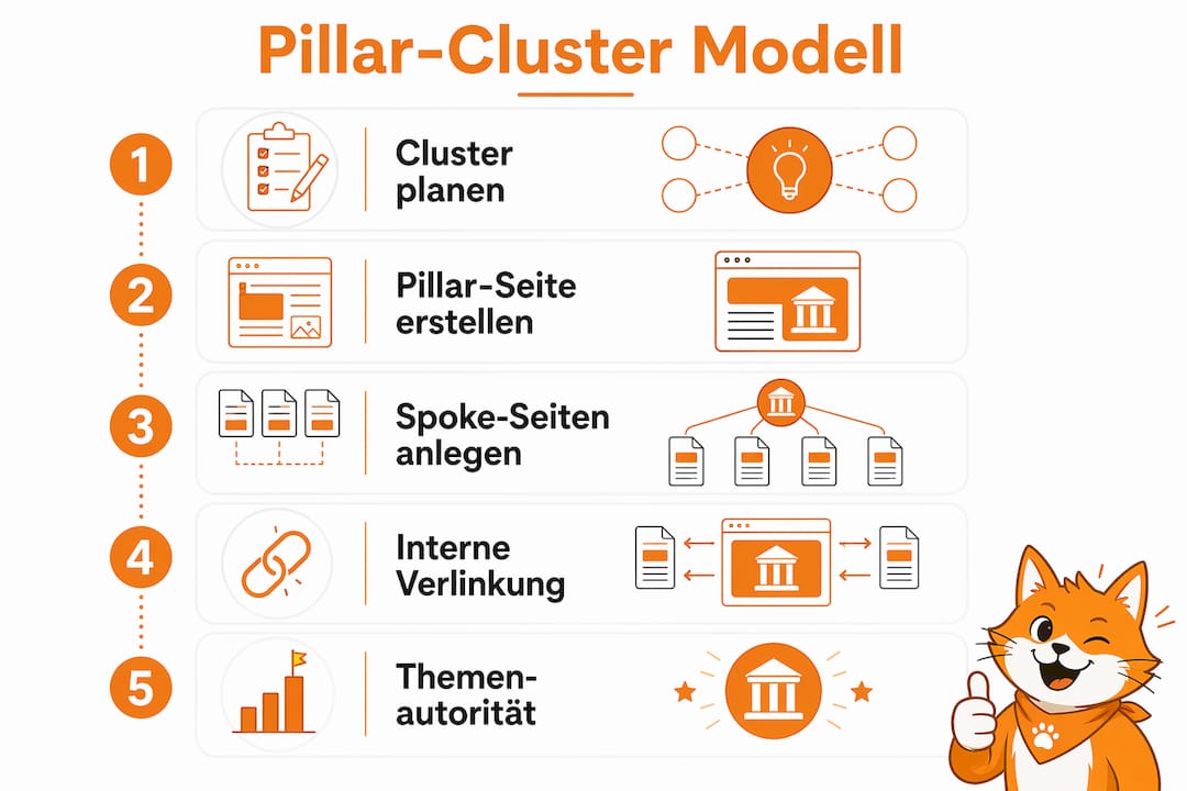 Übersichtsgrafik zum Pillar-Cluster-Prinzip und den einzelnen Schritten für dessen Umsetzung
