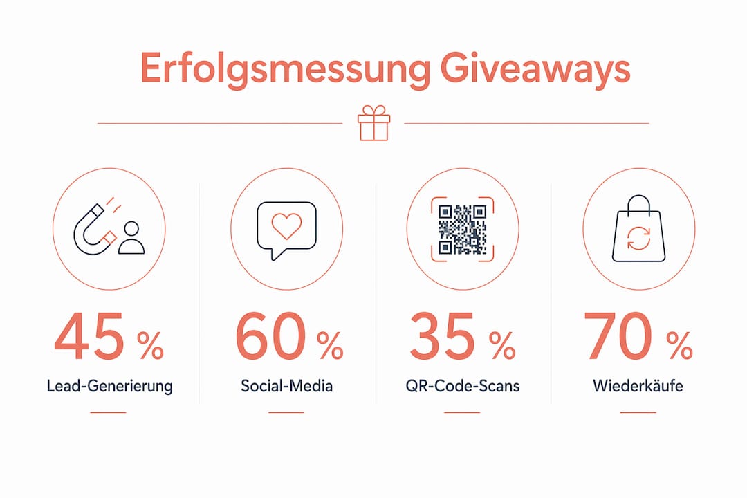 Übersichtliche Infografik mit den wichtigsten Kennzahlen zur Wirksamkeit von Gewinnspiel-Aktionen