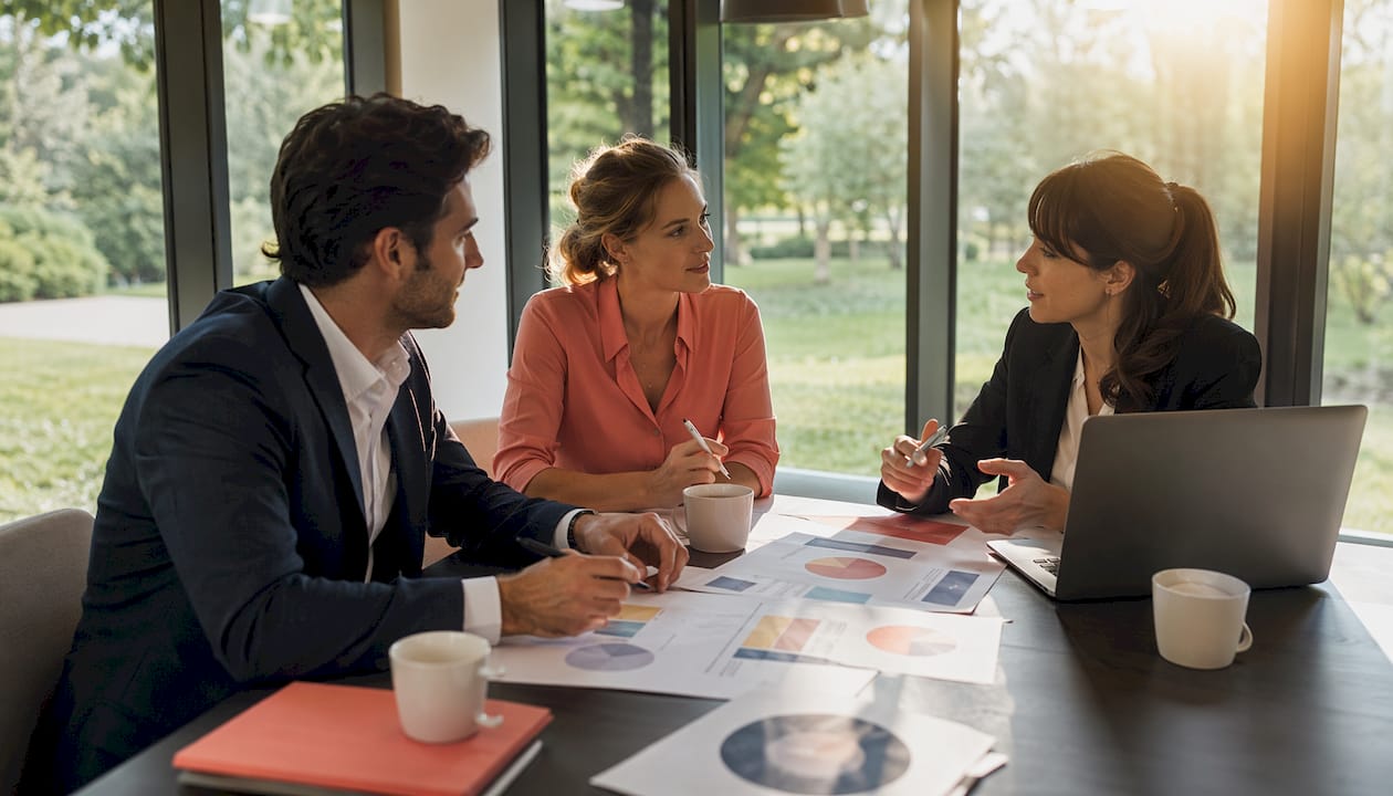 Das Team bespricht, welche Fähigkeiten und Qualifikationen ein Eventmanager mitbringen sollte.