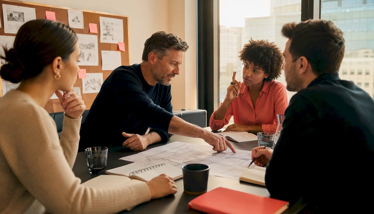 Im Büro bespricht das Team die organisatorischen Details für die bevorstehende Veranstaltung.