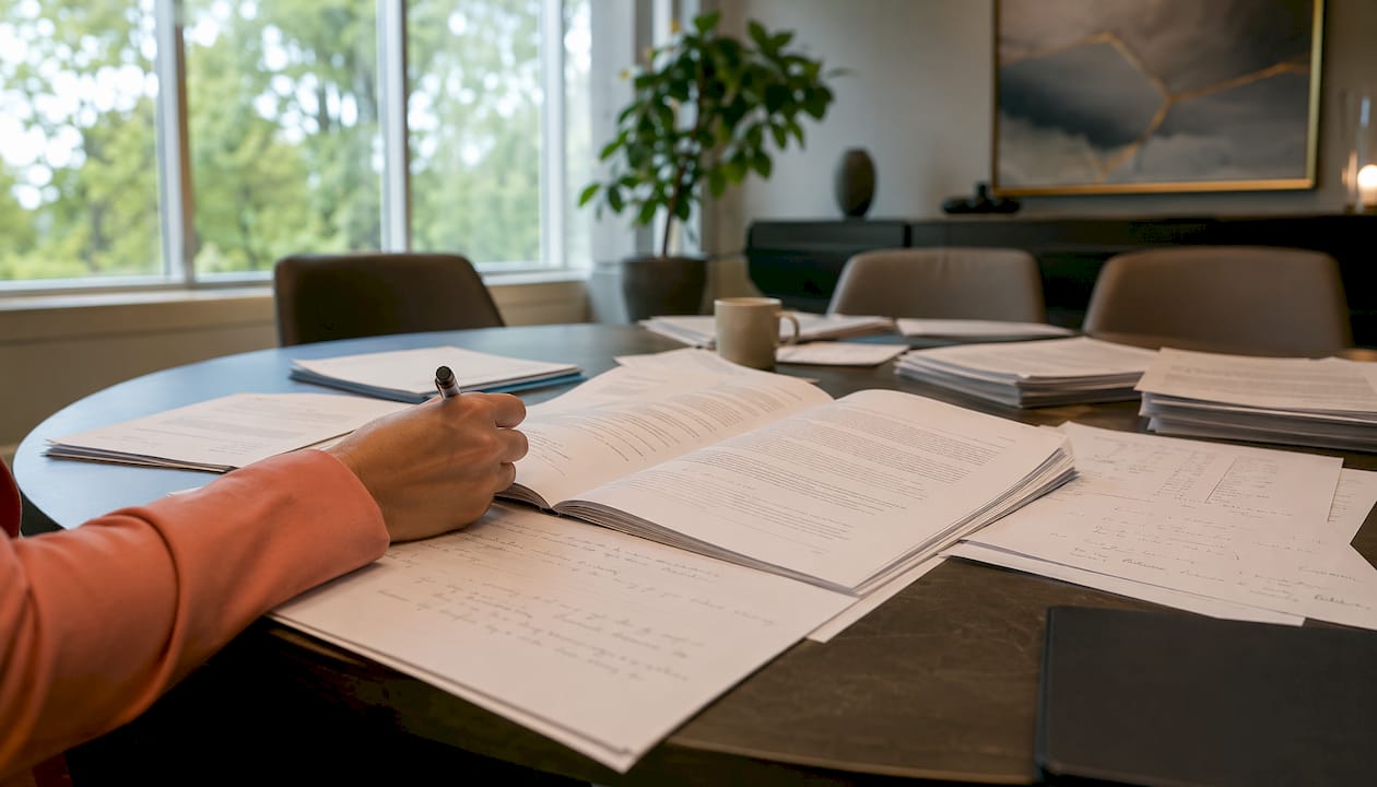 Eine Hand mit Stift bereitet sich darauf vor, ein Vertragsdokument zu unterschreiben.