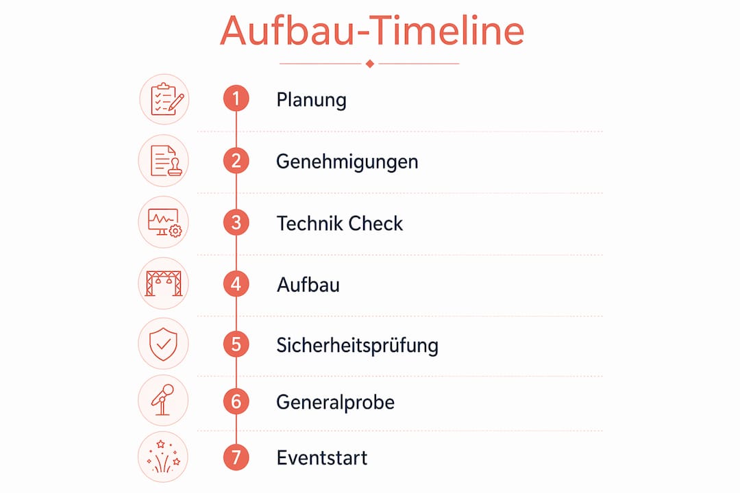 Grafik zur zeitlichen Planung und den einzelnen Schritten beim Aufbau eines Events