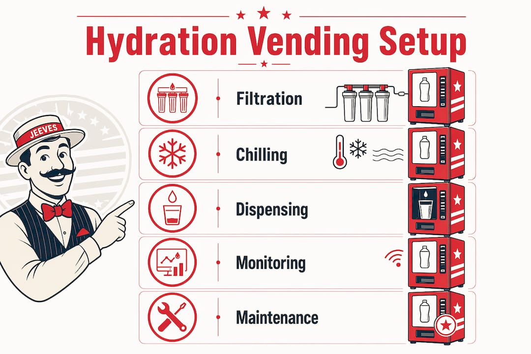 Infographic outlining hydration station setup steps