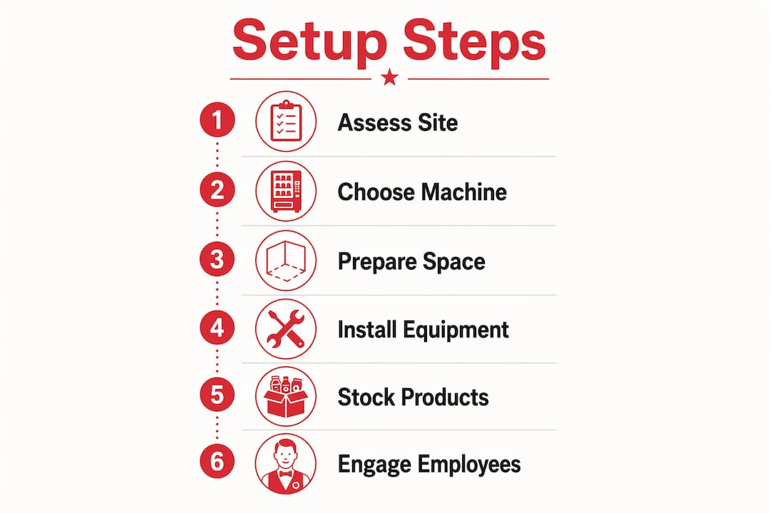 Infographic showing office vending machine setup steps