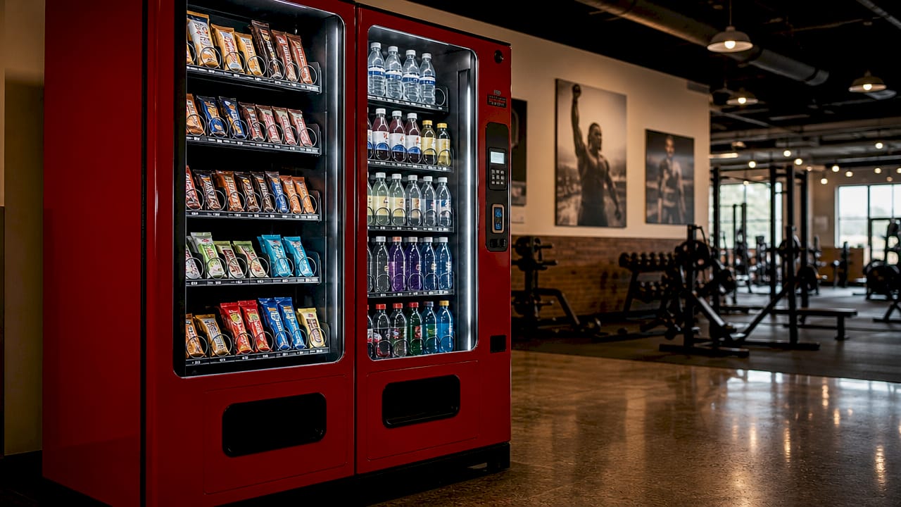 Combo vending machine with healthy snacks and drinks