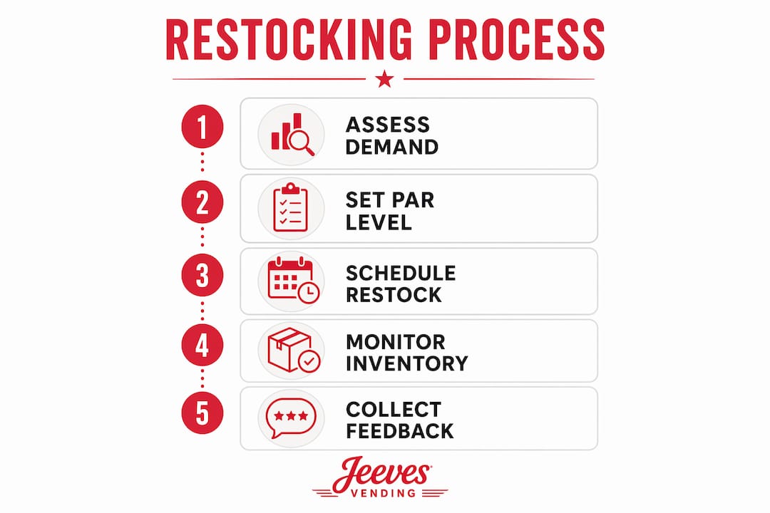 Infographic showing vending restocking process steps