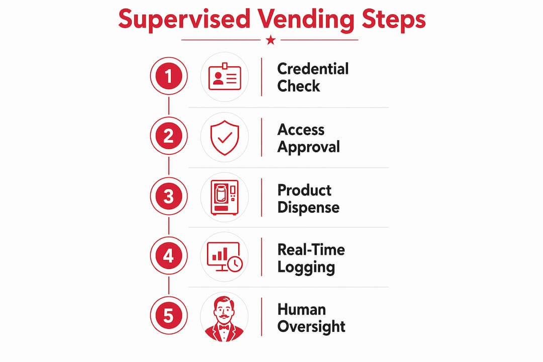 Infographic showing supervised vending step-by-step process