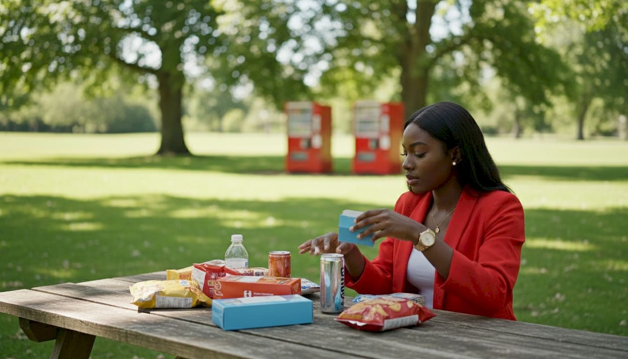 Hands selecting products for vending menu