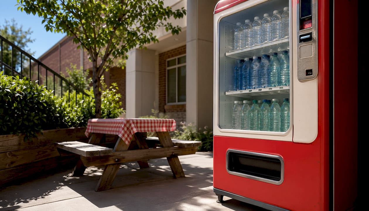 School vending machine with water bottles