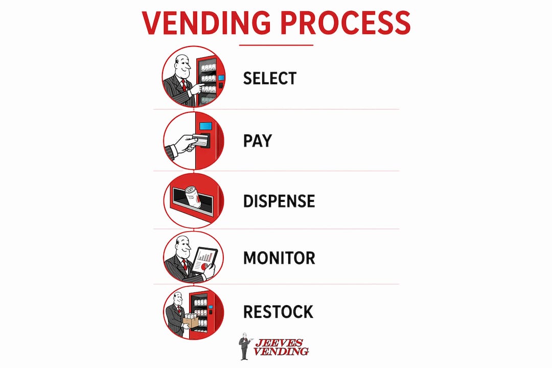 Infographic showing touch-screen vending process steps