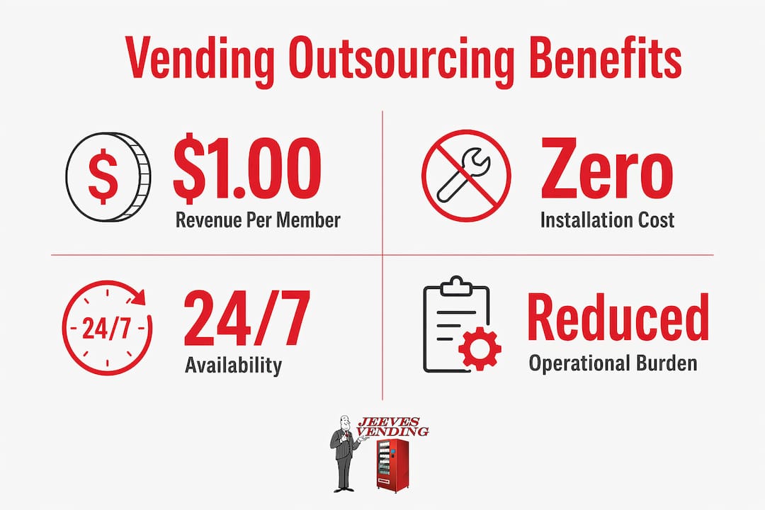 Infographic showing key benefits of outsourcing gym vending machines
