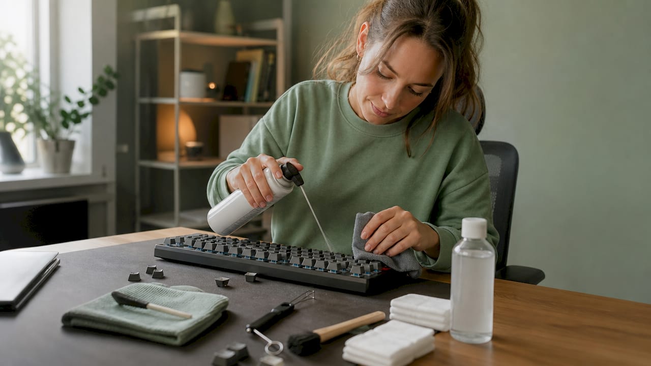 Nettoyage d’un clavier mécanique à la main avec les bons accessoires
