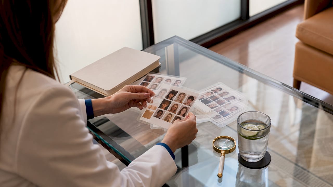 Hands holding Baumann skin type classification cards