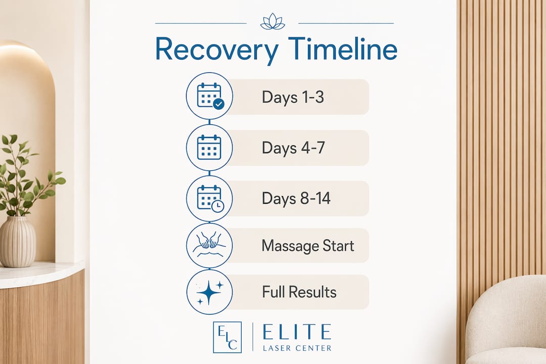 Infographic of recovery timeline and massage stages