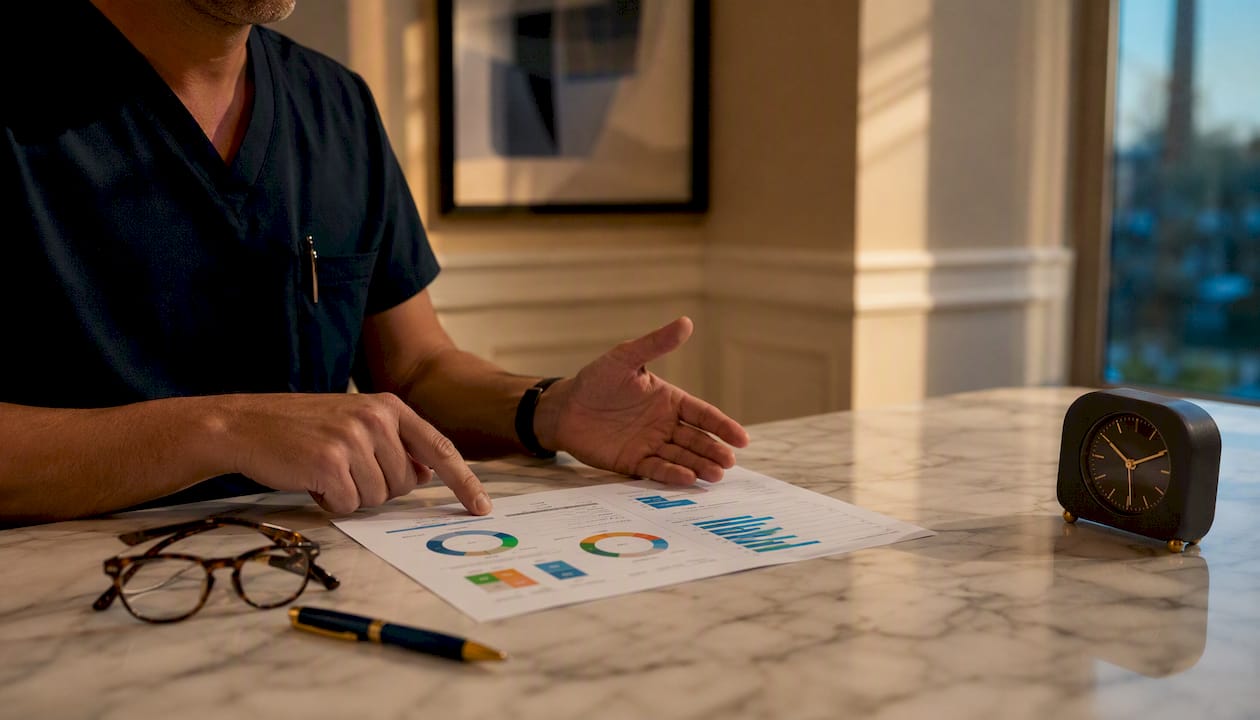 Provider explaining Botox pricing models with documents