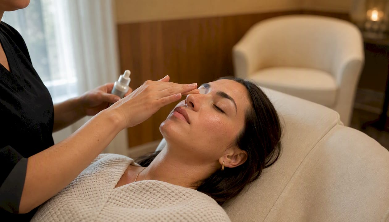 Applying serum to oily T-zone skin