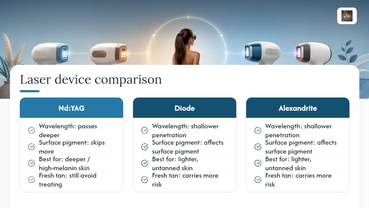 Comparison of laser types and skin suitability
