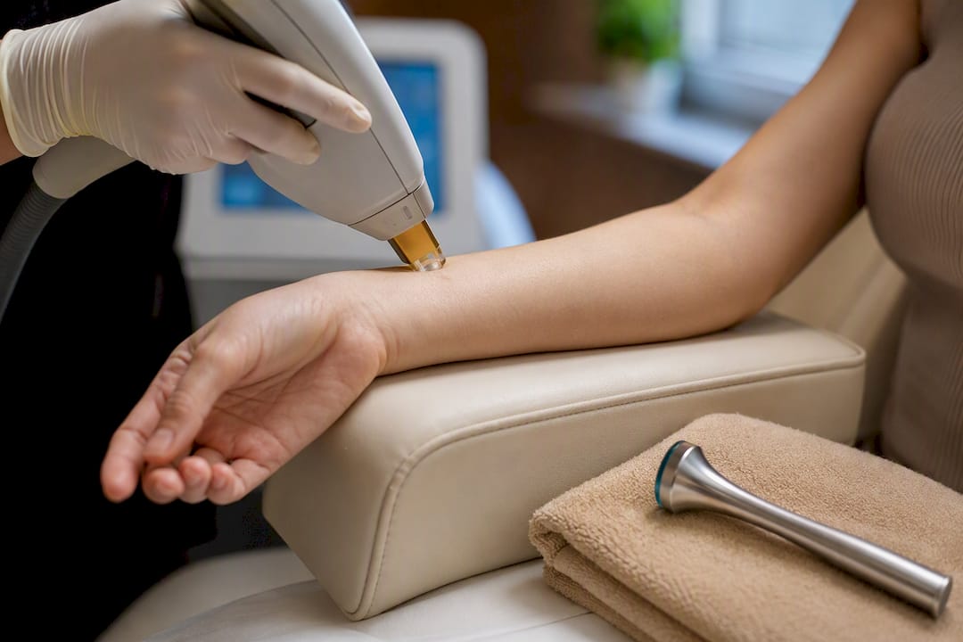 Clinician performing a laser patch test
