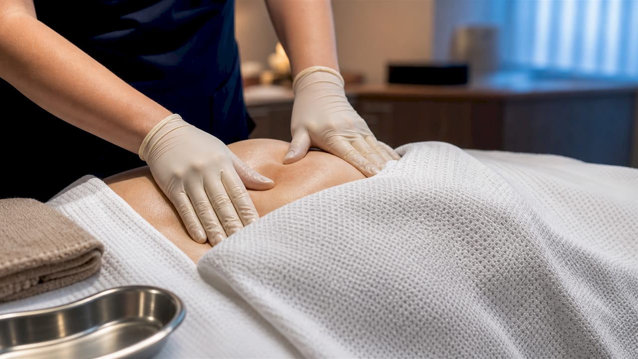 Clinician massaging tissue after treatment