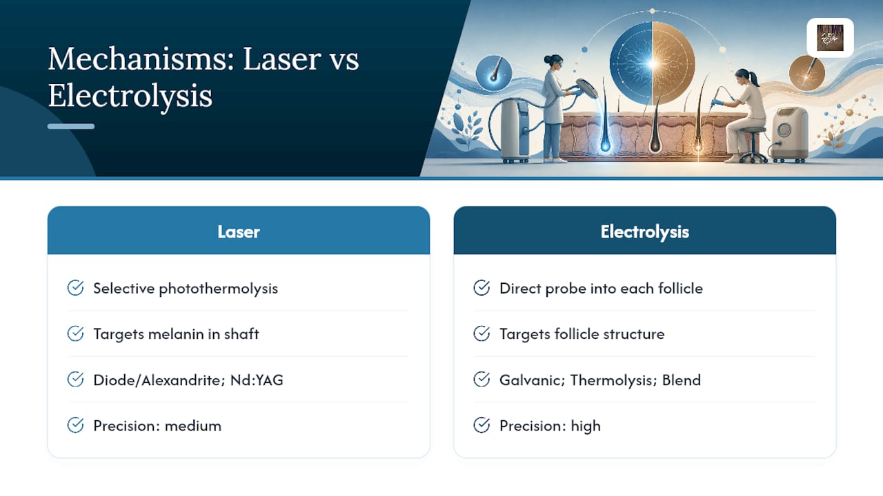 Laser and electrolysis follicle mechanisms compared