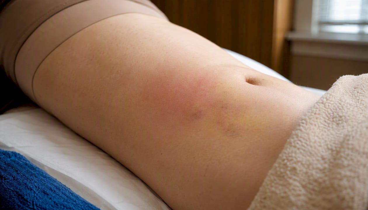 Localized redness and bruising after treatment