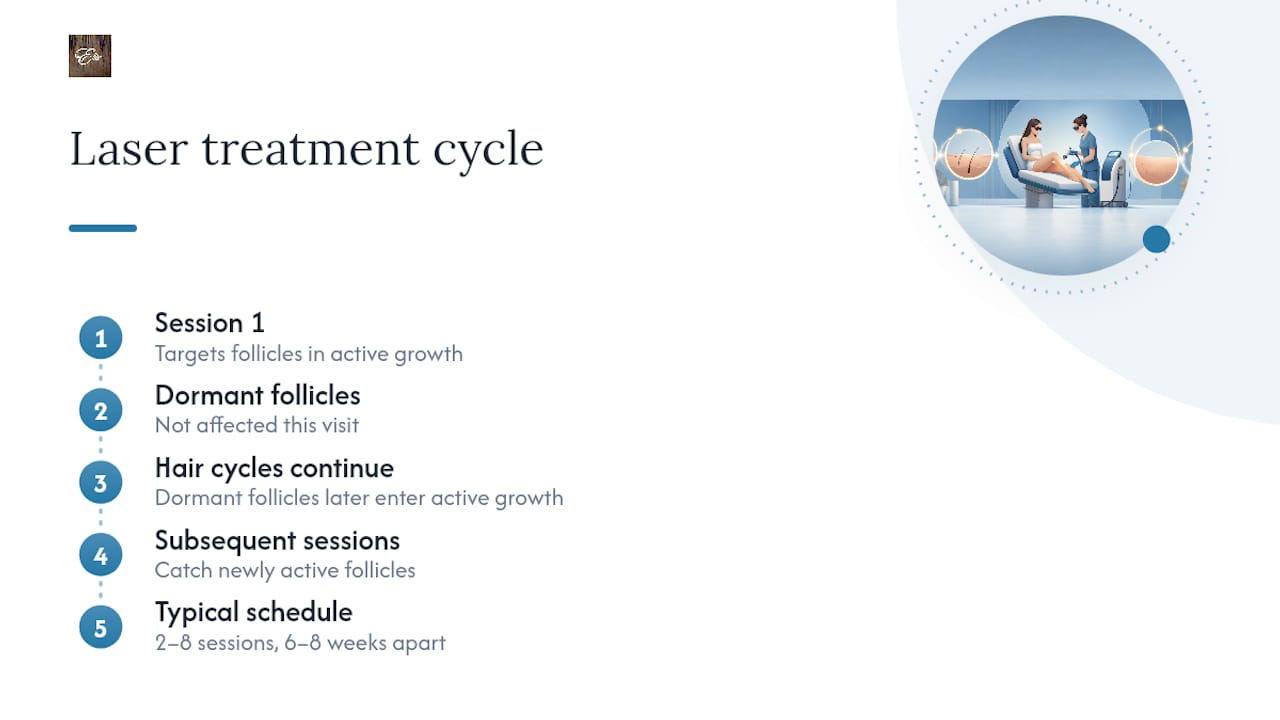 Laser sessions across hair growth cycles