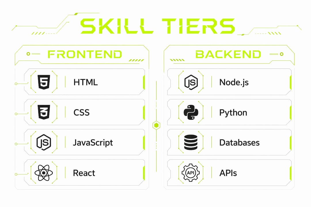 Infographic comparing frontend and backend skills