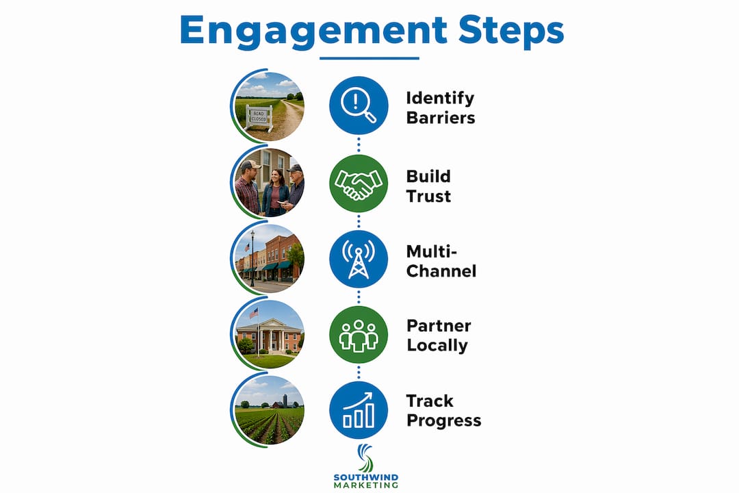 Infographic depicting five key steps for community engagement