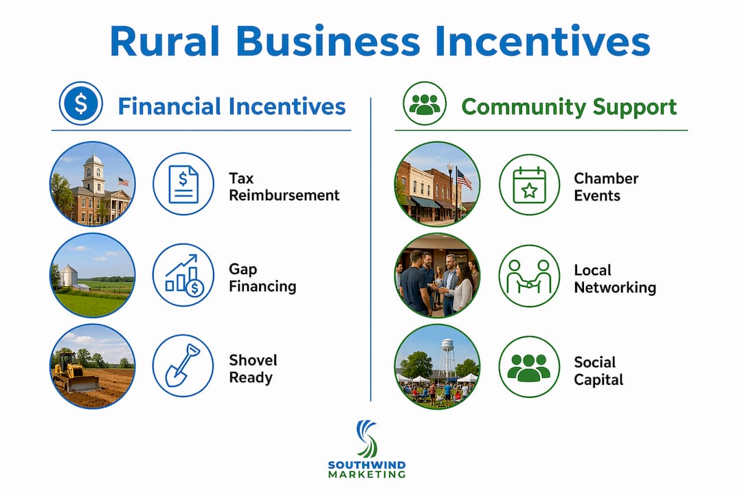 Infographic comparing rural business incentives and community support