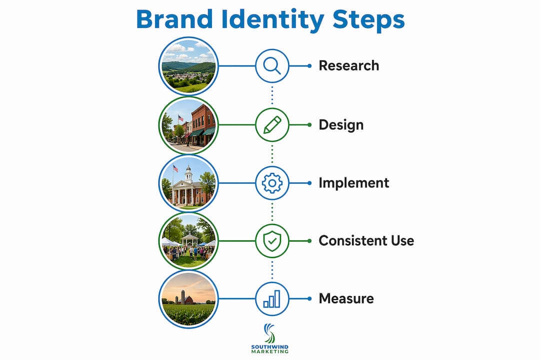 Infographic illustrating steps to build rural brand identity