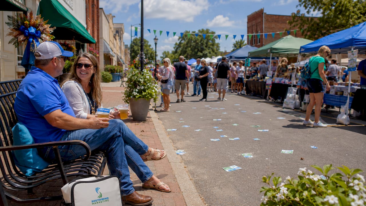 Small town community event on Main Street