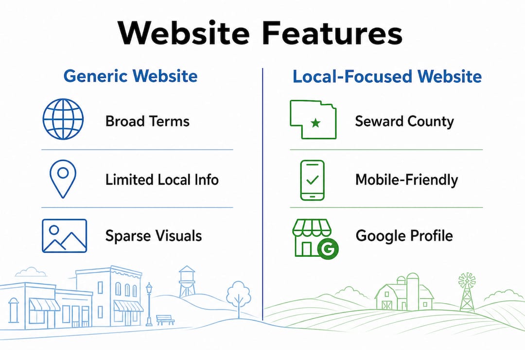 Infographic comparing generic and local website features