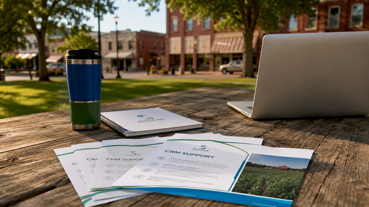 Small town city hall table with CRM documents