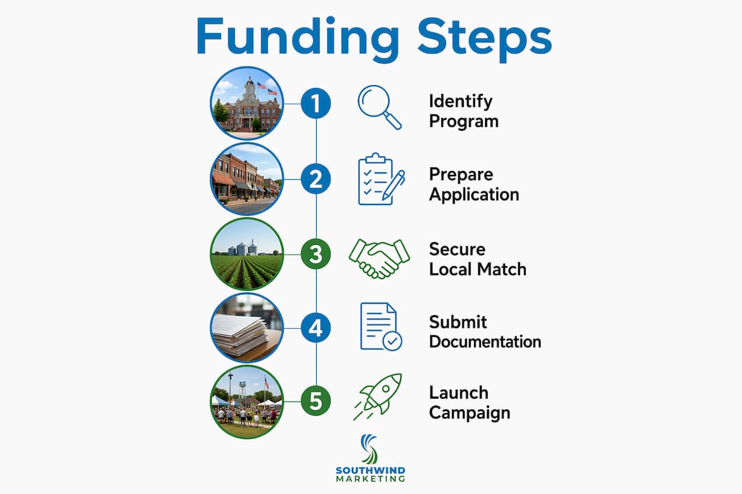 Infographic outlining rural marketing funding program steps