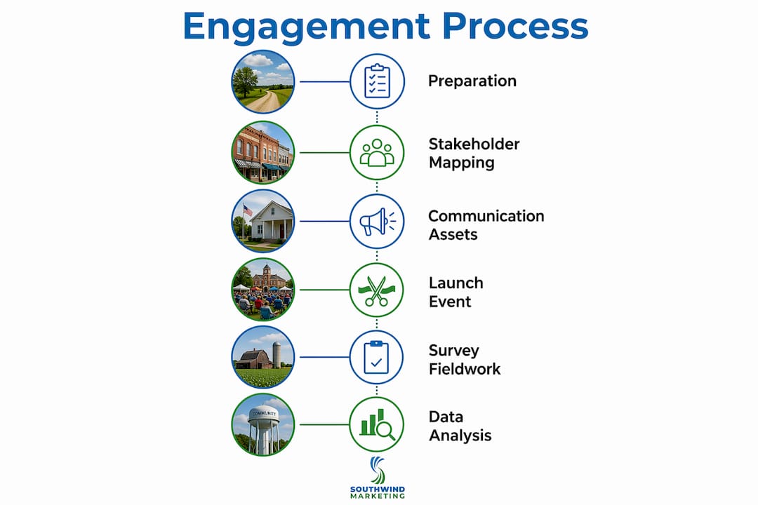 Infographic showing step-by-step resident engagement process before capital projects
