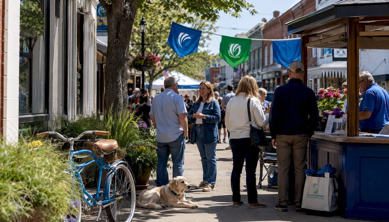 Small town Main Street chamber event scene